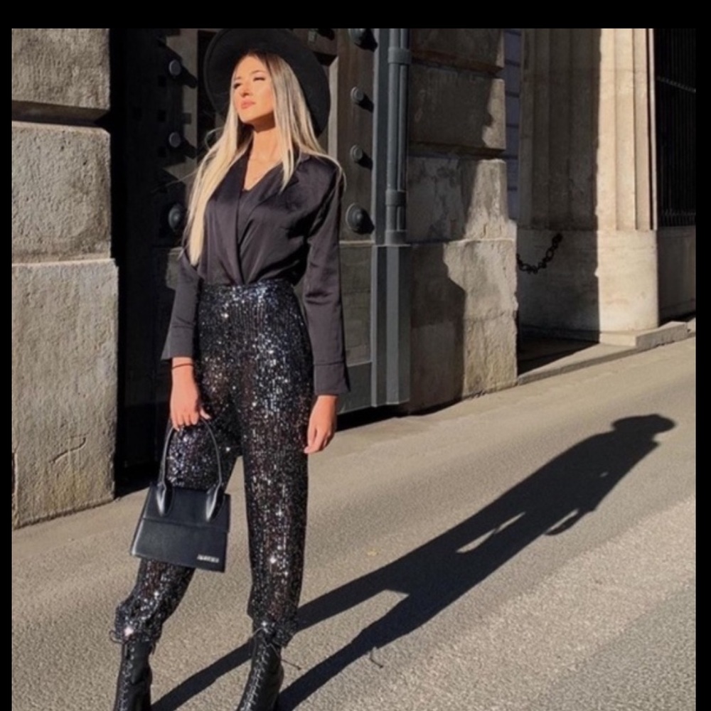ZARA Harem Sequined Leggings High-waisted Pants